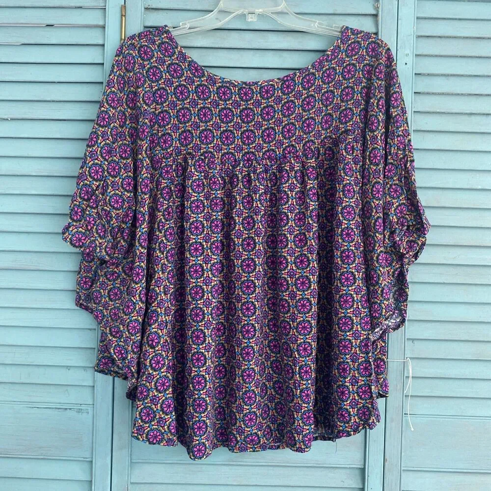 Avenue Blouse Shirt ~ Sz 18/20 ~ Batwing Sleeve ~ Blue, Brown, Pink - Picture 3 of 4